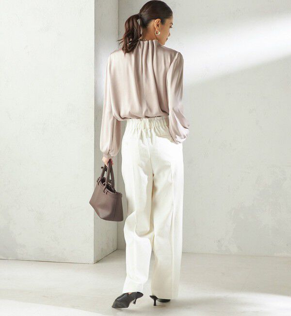 SHIPS for women「《一部追加予約》【一部WEB限定】〈手洗い可能〉ヴィンテージ サテン ネック ギャザー ブラウス」|シャツ・ブラウス|