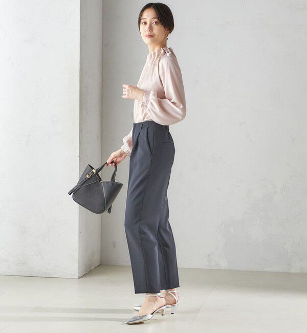 SHIPS for women「《一部追加予約》【一部WEB限定】〈手洗い可能〉ヴィンテージ サテン ネック ギャザー ブラウス」|シャツ・ブラウス|