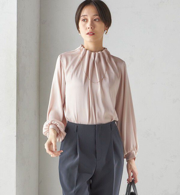 SHIPS for women「《一部追加予約》【一部WEB限定】〈手洗い可能〉ヴィンテージ サテン ネック ギャザー ブラウス」|シャツ・ブラウス|