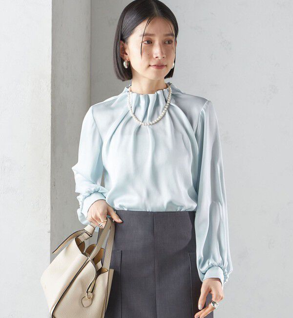 SHIPS for women「《一部追加予約》【一部WEB限定】〈手洗い可能〉ヴィンテージ サテン ネック ギャザー ブラウス」|シャツ・ブラウス|