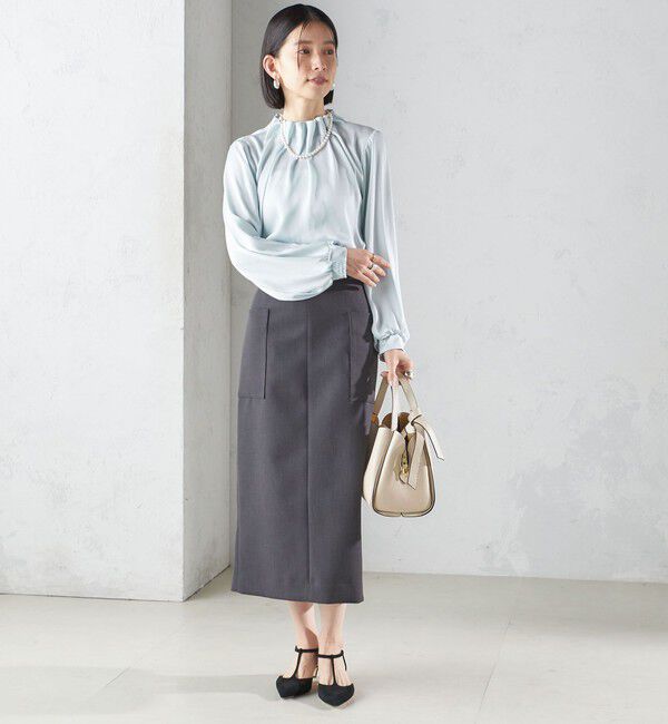 SHIPS for women「《一部追加予約》【一部WEB限定】〈手洗い可能〉ヴィンテージ サテン ネック ギャザー ブラウス」|シャツ・ブラウス|