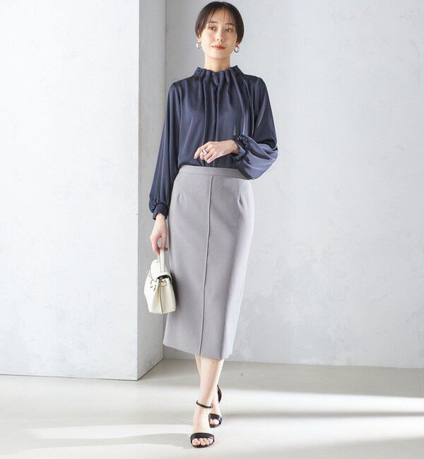 SHIPS for women「《一部追加予約》【一部WEB限定】〈手洗い可能〉ヴィンテージ サテン ネック ギャザー ブラウス」|シャツ・ブラウス|