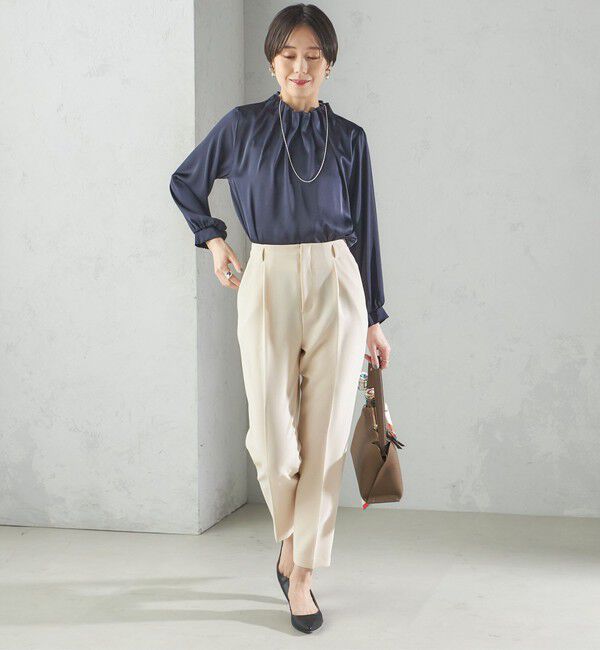 SHIPS for women「《一部追加予約》【一部WEB限定】〈手洗い可能〉ヴィンテージ サテン ネック ギャザー ブラウス」|シャツ・ブラウス|