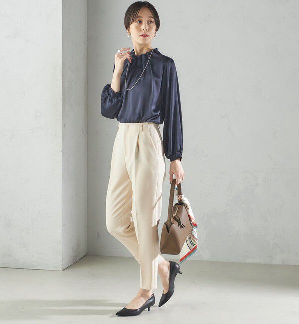 SHIPS for women「《一部追加予約》【一部WEB限定】〈手洗い可能〉ヴィンテージ サテン ネック ギャザー ブラウス」|シャツ・ブラウス|