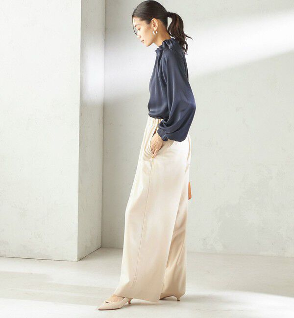 SHIPS for women「《一部追加予約》【一部WEB限定】〈手洗い可能〉ヴィンテージ サテン ネック ギャザー ブラウス」|シャツ・ブラウス|