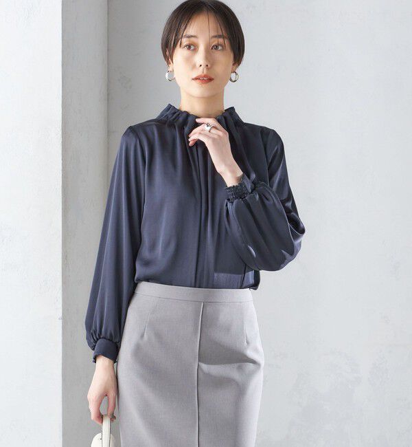 SHIPS for women「《一部追加予約》【一部WEB限定】〈手洗い可能〉ヴィンテージ サテン ネック ギャザー ブラウス」|シャツ・ブラウス|