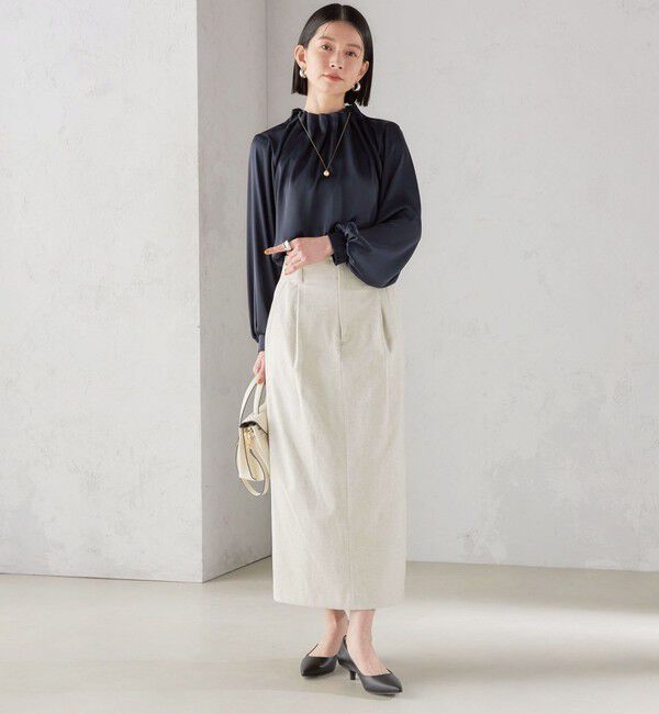 SHIPS for women「《一部追加予約》【一部WEB限定】〈手洗い可能〉ヴィンテージ サテン ネック ギャザー ブラウス」|シャツ・ブラウス|