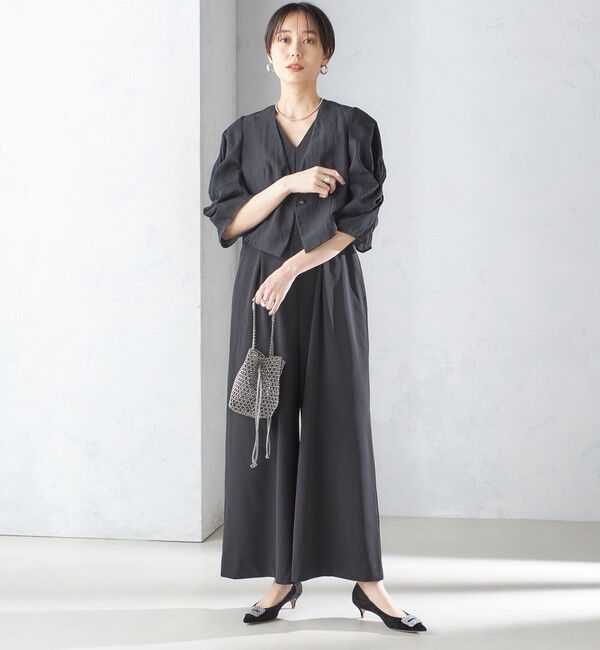 SHIPS for women「little black:〈手洗い可能〉ネジリ スリーブ シアー ショート 羽織（セレモニー対応可）」|ノーカラージャケット|