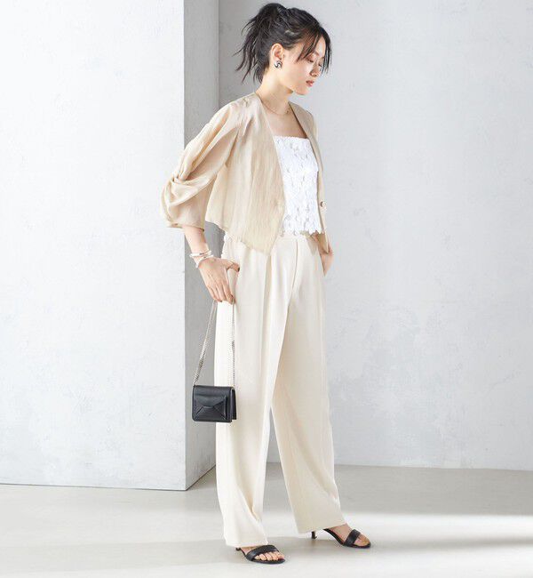 SHIPS for women「little black:〈手洗い可能〉ネジリ スリーブ シアー ショート 羽織（セレモニー対応可）」|ノーカラージャケット|