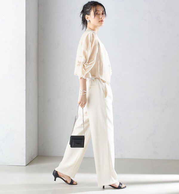 SHIPS for women「little black:〈手洗い可能〉ネジリ スリーブ シアー ショート 羽織（セレモニー対応可）」|ノーカラージャケット|