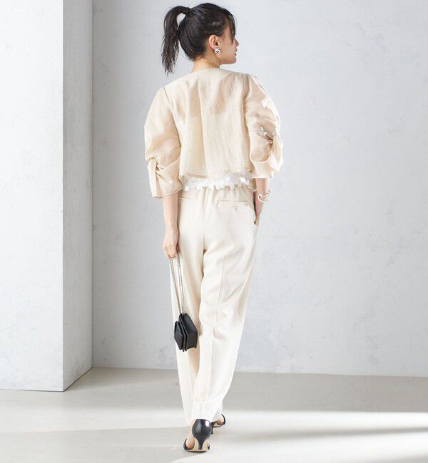 SHIPS for women「little black:〈手洗い可能〉ネジリ スリーブ シアー ショート 羽織（セレモニー対応可）」|ノーカラージャケット|