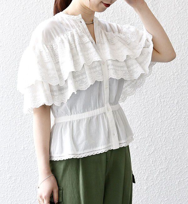 SHIPS any「bon_meur:〈洗濯機可能〉レース ヨーク ペプラム フリル ブラウス」|シャツ・ブラウス|