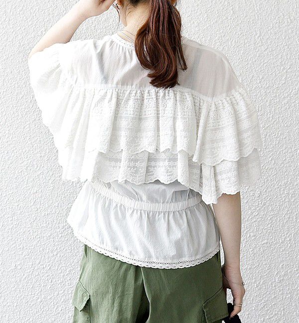 SHIPS any「bon_meur:〈洗濯機可能〉レース ヨーク ペプラム フリル ブラウス」|シャツ・ブラウス|