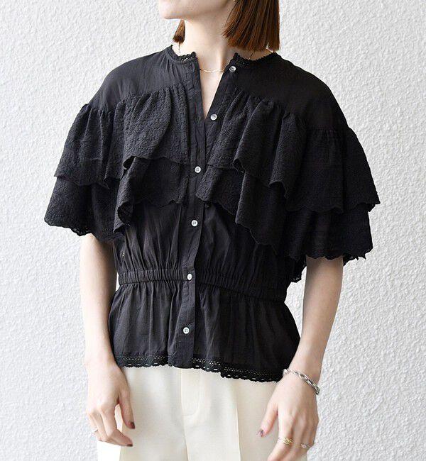 SHIPS any「bon_meur:〈洗濯機可能〉レース ヨーク ペプラム フリル ブラウス」|シャツ・ブラウス|