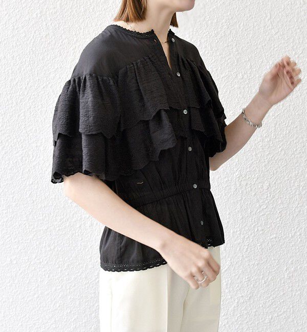 SHIPS any「bon_meur:〈洗濯機可能〉レース ヨーク ペプラム フリル ブラウス」|シャツ・ブラウス|