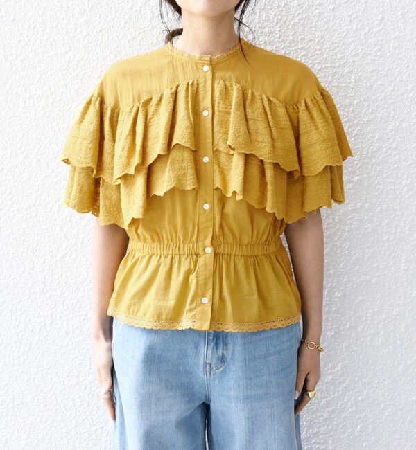 SHIPS any「bon_meur:〈洗濯機可能〉レース ヨーク ペプラム フリル ブラウス」|シャツ・ブラウス|