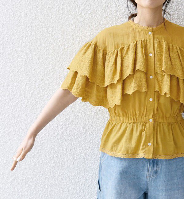 SHIPS any「bon_meur:〈洗濯機可能〉レース ヨーク ペプラム フリル ブラウス」|シャツ・ブラウス|