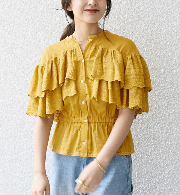 SHIPS any「bon_meur:〈洗濯機可能〉レース ヨーク ペプラム フリル ブラウス」|シャツ・ブラウス|