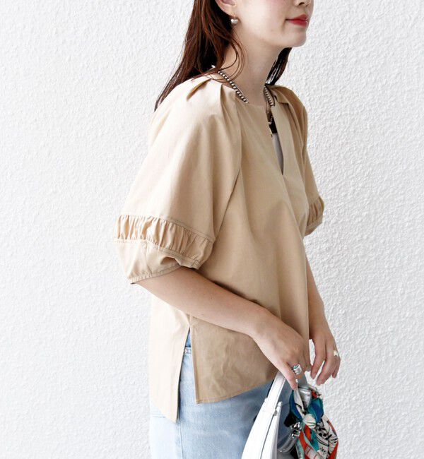 SHIPS for women「〈手洗い可能〉ランタン スリーブ キーネック ブラウス」|シャツ・ブラウス|