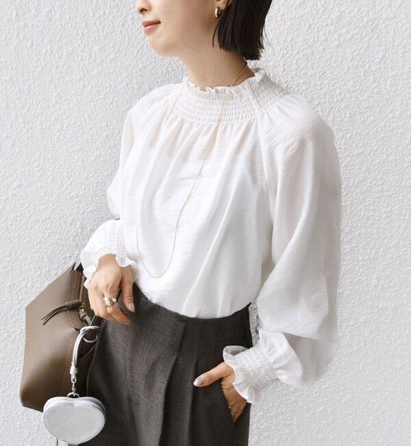 SHIPS for women「〈洗濯機可能〉シャーリング ネック 長袖 ブラウス」|シャツ・ブラウス|