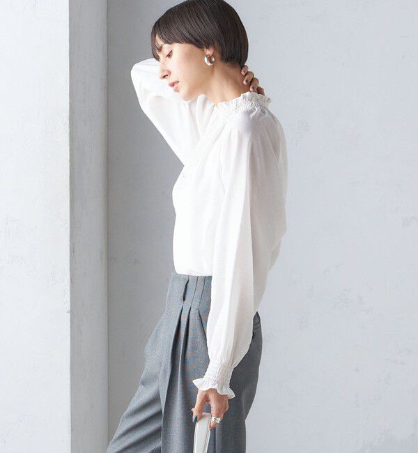 SHIPS for women「〈洗濯機可能〉シャーリング ネック 長袖 ブラウス」|シャツ・ブラウス|