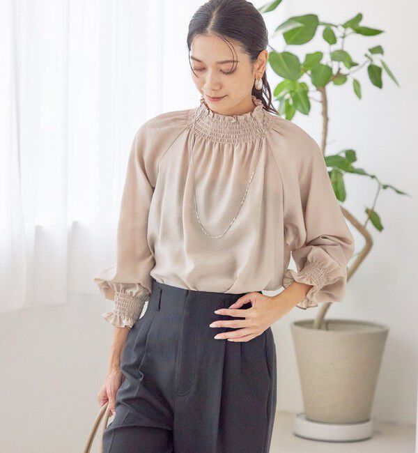 SHIPS for women「〈洗濯機可能〉シャーリング ネック 長袖 ブラウス」|シャツ・ブラウス|