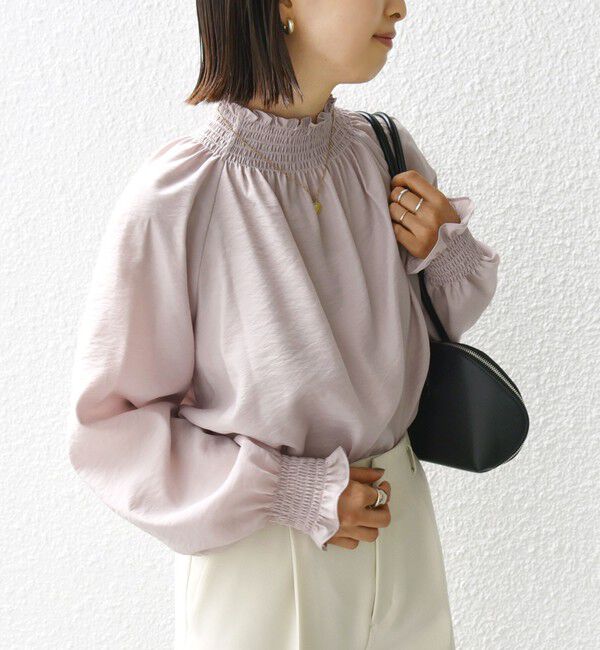 SHIPS for women「〈洗濯機可能〉シャーリング ネック 長袖 ブラウス」|シャツ・ブラウス|