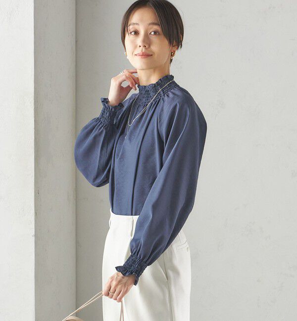 SHIPS for women「〈洗濯機可能〉シャーリング ネック 長袖 ブラウス」|シャツ・ブラウス|