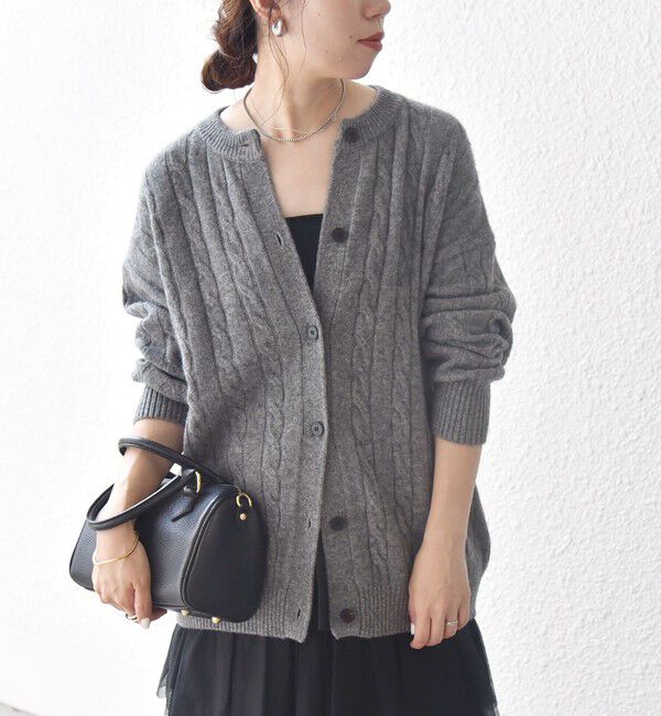 SHIPS any「【WEB限定】SHIPS any:〈手洗い可能〉ヤク ケーブル クルーネック ニット カーディガン 2」|カーディガン|グレー