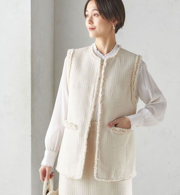 SHIPS for women「スラブ ツイード ロング ジレ（セレモニー対応可）」|ベスト・ジレ|オフホワイト