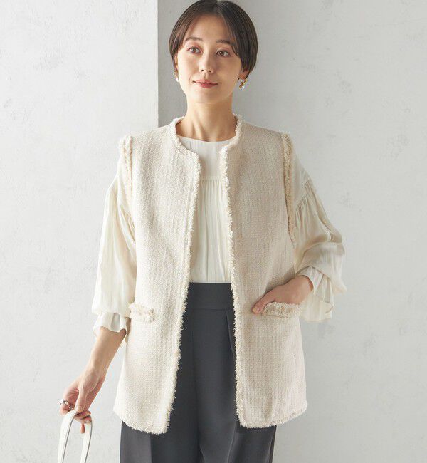 SHIPS for women「スラブ ツイード ロング ジレ（セレモニー対応可）」|ベスト・ジレ|