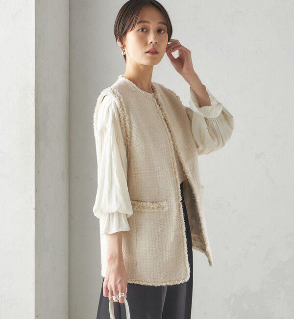 SHIPS for women「スラブ ツイード ロング ジレ（セレモニー対応可）」|ベスト・ジレ|