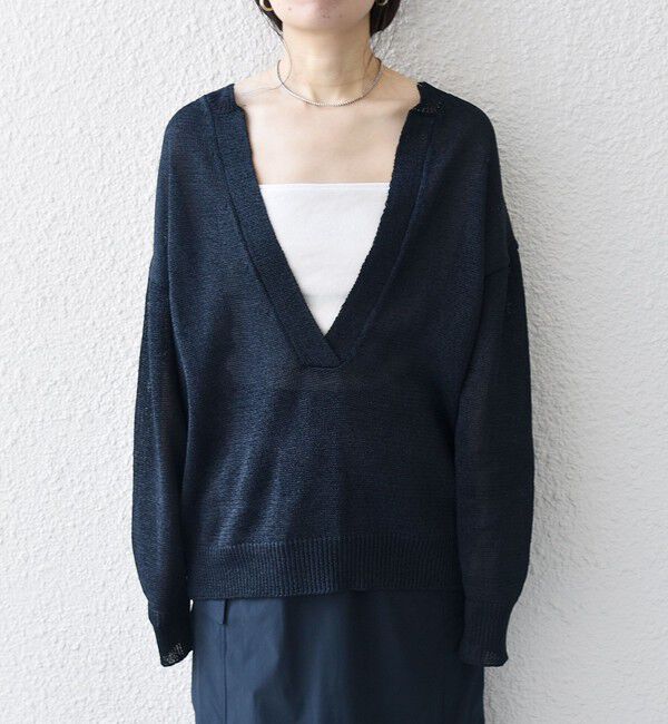 SHIPS any「SHIPS any:〈手洗い可能〉バルキー シアー Vネック ニット プルオーバー」|ニット・セーター|