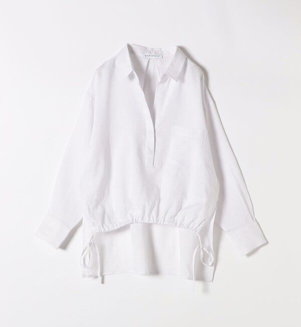 quaranciel「quaranciel:〈洗濯機可能〉リネン ミックス フロントギャザー スキッパー シャツ」|シャツ・ブラウス|