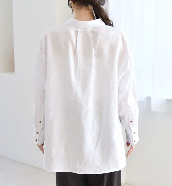 quaranciel「quaranciel:〈洗濯機可能〉リネン ミックス フロントギャザー スキッパー シャツ」|シャツ・ブラウス|