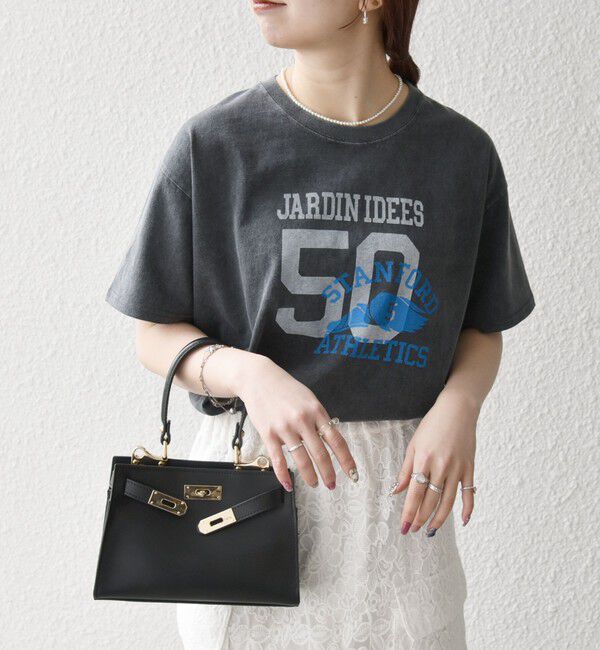 SHIPS any「【SHIPS any別注】THE KNiTS:〈洗濯機可能〉ラウンドヘム プリント ショート TEE」|Tシャツ・カットソー|チャコールグレー