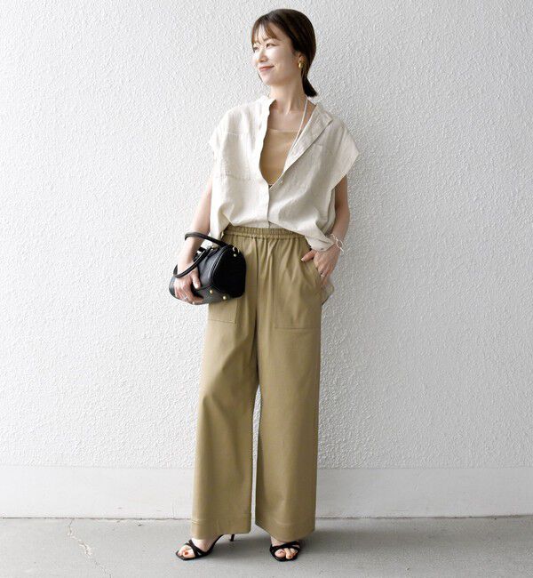 SHIPS any「SHIPS any:〈洗濯機可能〉リネン コットン バンドカラー フレンチスリーブ ポケット シャツ」|シャツ・ブラウス|