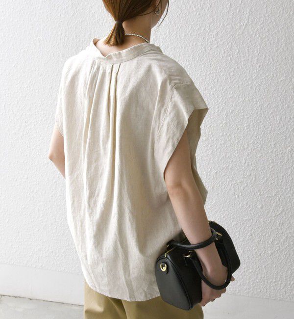 SHIPS any「SHIPS any:〈洗濯機可能〉リネン コットン バンドカラー フレンチスリーブ ポケット シャツ」|シャツ・ブラウス|