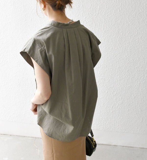 SHIPS any「SHIPS any:〈洗濯機可能〉リネン コットン バンドカラー フレンチスリーブ ポケット シャツ」|シャツ・ブラウス|