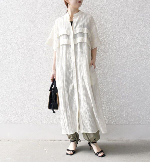 SHIPS any「SHIPS any:〈洗濯機可能〉ピンタック ジャカード シャツ ワンピース」|ワンピース|ナチュラル