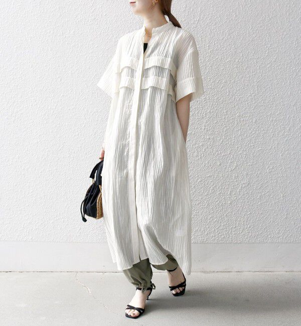 SHIPS any「SHIPS any:〈洗濯機可能〉ピンタック ジャカード シャツ ワンピース」|ワンピース|