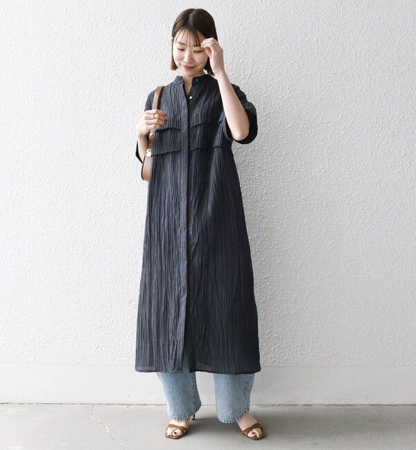 SHIPS any「SHIPS any:〈洗濯機可能〉ピンタック ジャカード シャツ ワンピース」|ワンピース|