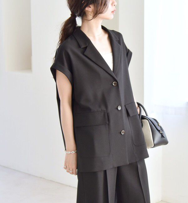 quaranciel「quaranciel: ウーステッド フレンチスリーブ テーラード ジレ ジャケット」|その他|ブラック