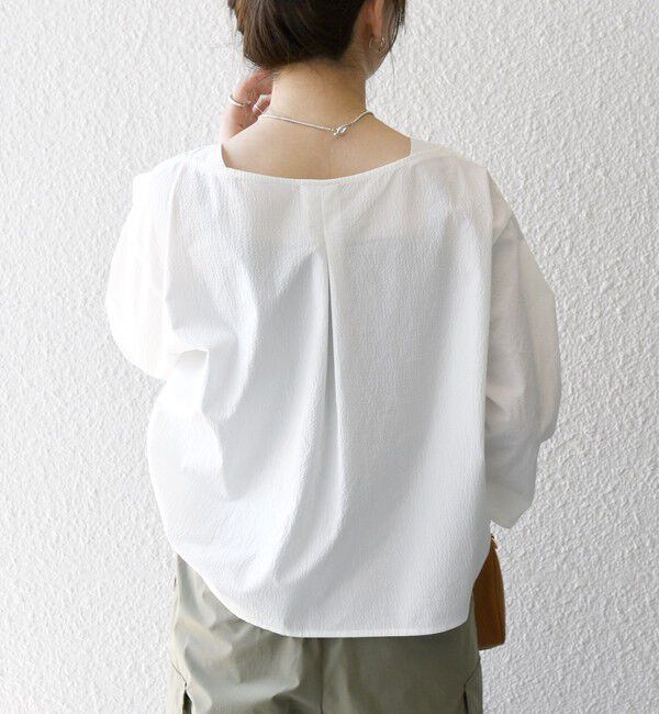 SHIPS any「SHIPS any:〈洗濯機可能〉ミニサッカー ドロスト リボン ボートネック ブラウス」|シャツ・ブラウス|