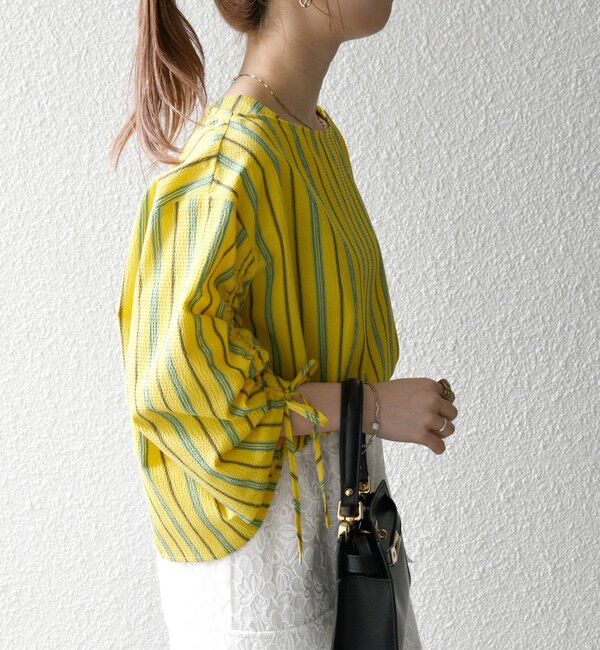 SHIPS any「SHIPS any:〈洗濯機可能〉ミニサッカー ドロスト リボン ボートネック ブラウス」|シャツ・ブラウス|