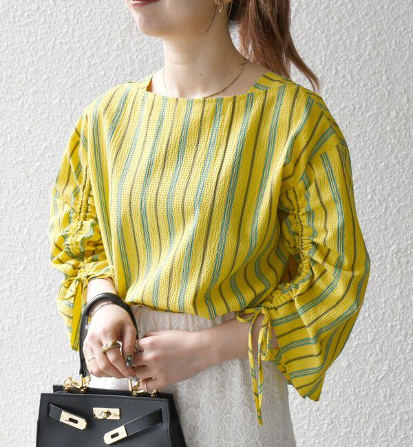 SHIPS any「SHIPS any:〈洗濯機可能〉ミニサッカー ドロスト リボン ボートネック ブラウス」|シャツ・ブラウス|