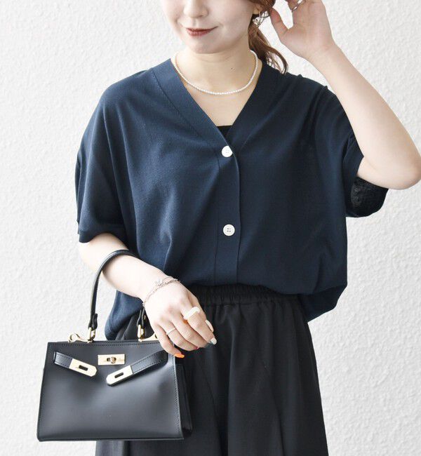 SHIPS any「SHIPS any:〈接触冷感/手洗い可能〉Vネック ドルマン ミディ カーディガン」|カーディガン|ネイビー