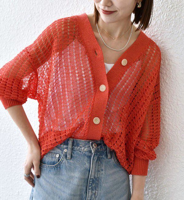 SHIPS any「《一部追加予約》SHIPS any:〈手洗い可能〉ギマ ワイド Vネック シアー カーディガン」|カーディガン|