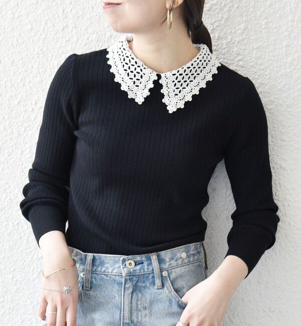 SHIPS any「《追加予約》SHIPS any:〈手洗い可能〉2WAY レース カラー リブ ニット プルオーバー」|ニット・セーター|