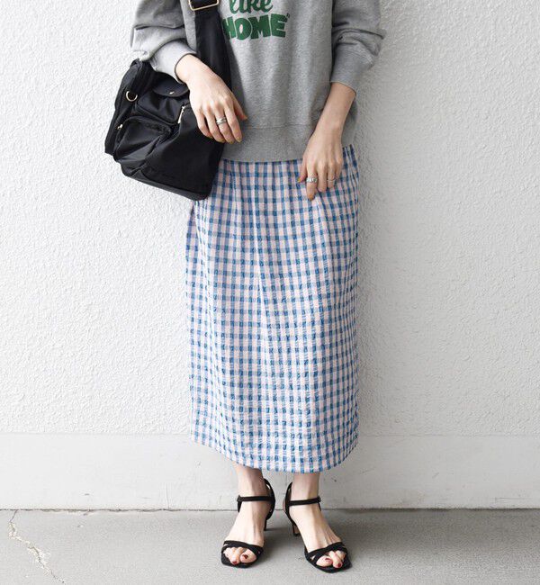 SHIPS any「SHIPS any:〈洗濯機可能〉ギンガムチェック サッカー タイト スカート」|スカート|ピンク